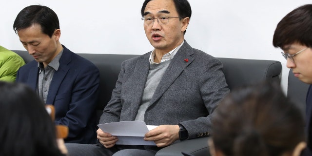 South Korean Unification Minister Cho Myoung-gyon speaks at the Unification Ministry in Seoul, South Korea, Saturday, Jan. 20, 2018.