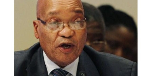 March 29, 2012: South African President Jacob Zuma addresses the plenary session of BRICS 2012 Summit in New Delhi, India, Thursday.
