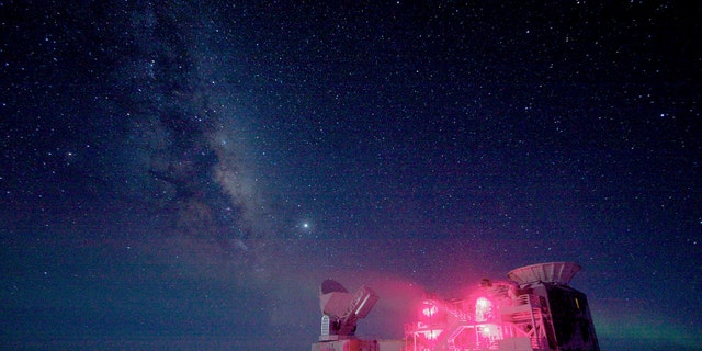 The South Pole Telescope and the BICEP Telescope at Amundsen-Scott South Pole Station in Aug. 2008 (REUTERS/Keith Vanderlinde/National Science Foundation/Handout)
