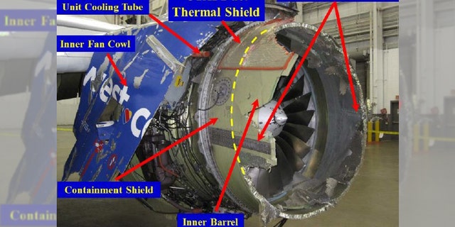 A figure included with the report details the damage to the engine.
