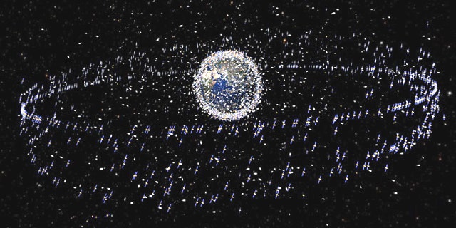 Trackable objects in orbit around Earth. Note: Size of debris is exaggerated relative to the Earth in this artist's interpretation.