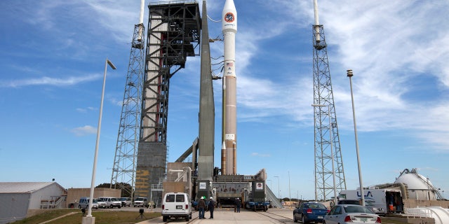 March 21, 2016: The United Launch Alliance Atlas V rocket and Orbital ATK Cygnus spacecraft stack sits on the launch pad at Cape Canaveral Air Force Station in Cape Canaveral, Fla