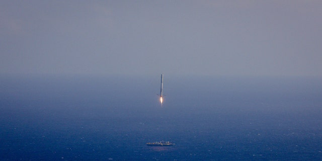 File photo - CRS-6 Falcon 9 drone ship landing attempt on April 14, 2015 (SpaceX).