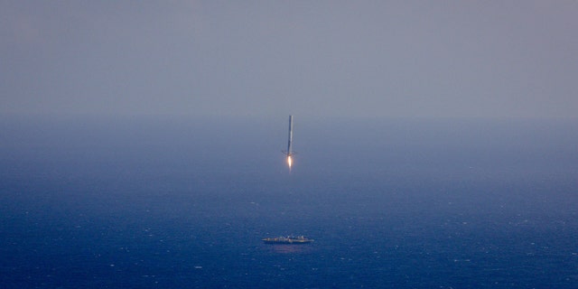File photo - CRS-6 Falcon 9 drone ship landing attempt on April 14, 2015 (SpaceX).