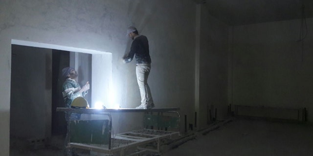 Construction work on Avicenna Womens and Children's Hospital in Idlib.