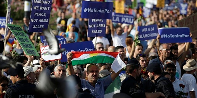 Barcelona police said some 500,000 people showed up to the march Saturday, Aug. 26, 2017.