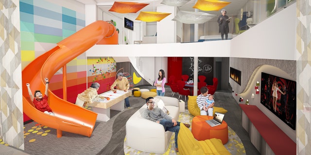 The Ultimate Family Suite on the Spectrum of the Seas will accommodate up to 11 guests and include an in-suite slide from the upper level to the living area below.