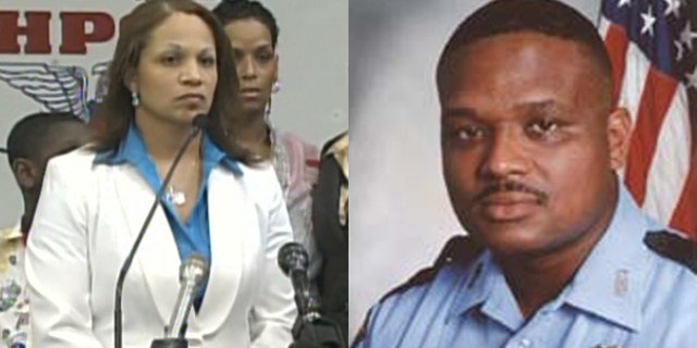 Shown here are Rodney Johnson, right, a Houston police officer killed in 2006, and his widow Joslyn Johnson. (MyFoxHouston)