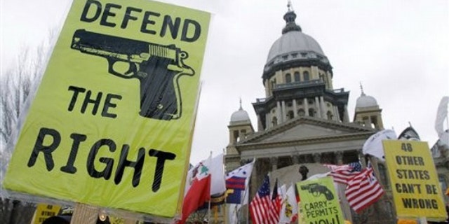 Gun owners and supporters gather during Gun Owners' Lobby Day at the Illinois State Capitol in Springfield, Ill., March 10.