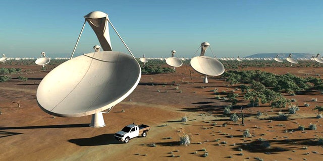 An artist's interpretation of the Square-Kilometer Array, a huge radio telescope currently under development in Australia.