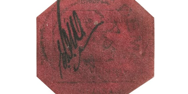UNDATED: In this photo provided by Sotheby’s Auction House, the one-cent 1856 British Guiana stamp is shown.