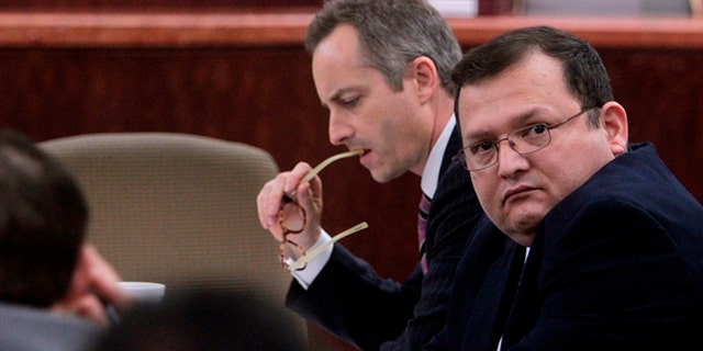 June 25, 2012: Raul Rodriguez sits in court in the beginning of his trial at Harris County Criminal Courthouse in Houston. Relatives of Rodriguez, who claimed Texas' version of a stand-your-ground law allowed him to fatally shoot a neighbor after an argument about a noisy party, told jurors he was not an abusive person and always stressed the importance of gun safety. He was later sentenced to 40 years for the killing. (AP)