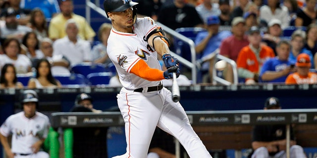Giancarlo Stanton was named National League MVP after hitting 59 home runs in 2017.