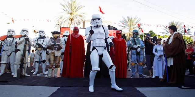May 3, 2014. People dressed up as characters from the Star Wars movies participate in a tourism event in Tozeur, Tunisia.