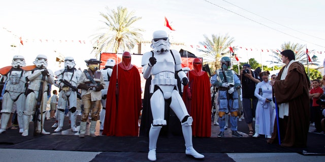May 3, 2014. People dressed up as characters from the Star Wars movies participate in a tourism event in Tozeur, Tunisia.