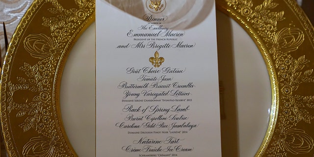 Guests at the state dinner will dine on goat cheese gateau, rack of lamb, jambalaya, and a selection of American/French wines.