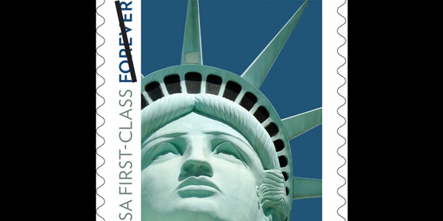 This undated file handout image provided by the U.S. Postal Service shows the Lady Liberty first class postage stamp first issued in 2011. An embarrassing Statue of Liberty forever stamp mistake is coming back to haunt the Postal Service.The design released in 2011 was not based on the statue in New York Harbor, as intended, but on a replica outside the New York-New York casino hotel in Las Vegas. Now, the sculptor who made the Lady Liberty of the Las Vegas Strip is suing the government for copyright infringement.