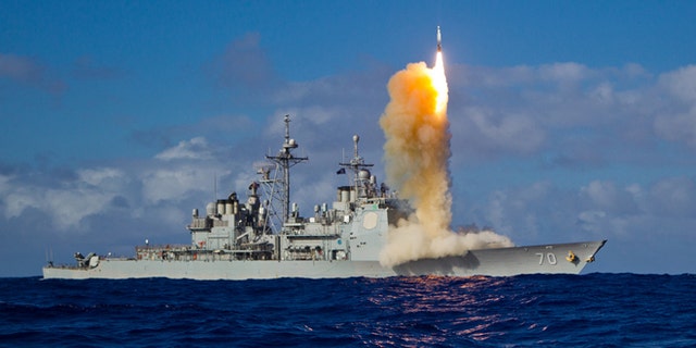 May 16, 2013: A Standard Missile 3 (SM-3) Block 1B interceptor is launched from the USS LAKE ERIE (CG 70) during a Missile Defense Agency and U.S. Navy test in the mid-Pacific.