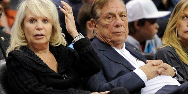 Nov. 12, 2010: Shelly Sterling sits with her husband, Donald Sterling, right, during the Los Angeles Clippers' NBA basketball game against the Detroit Pistons in Los Angeles.