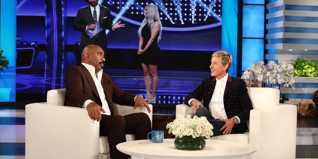 Steve Harvey speaks to Ellen DeGeneres about the upcoming Kardashian episode of "Family Feud."