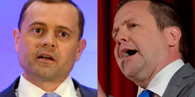 At left, Democratic candidate for Virginia governor Tom Perriello; at right, Republican candidate Corey Stewart.