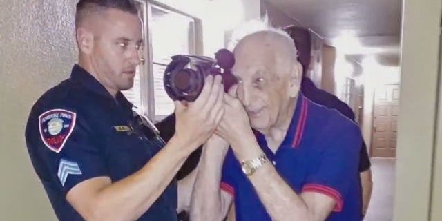 On Wednesday, members of PPPD SWAT came to the Korean War veteran’s home to let him try on their night-vision goggles.