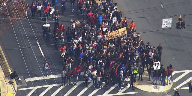 Students walking out of Montgomery Blair High School in Maryland.