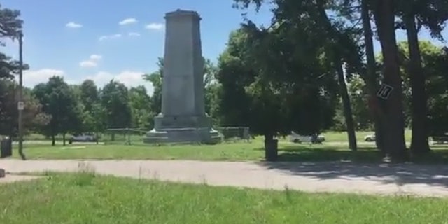 The Confederate monument was placed in the park in 1914 by the Daughters of the Confederacy.