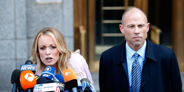 Stormy Daniels and Michael Avenatti outside federal court in Manhattan earlier this year.