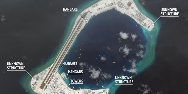 A satellite image showing development at Subi Reef.