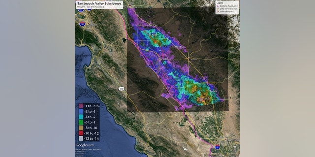 New NASA imagery reveals that parts of California are sinking at an astonishing rate, with some parts of the San Joaquin Valley sinking as much as 2 inches per month.