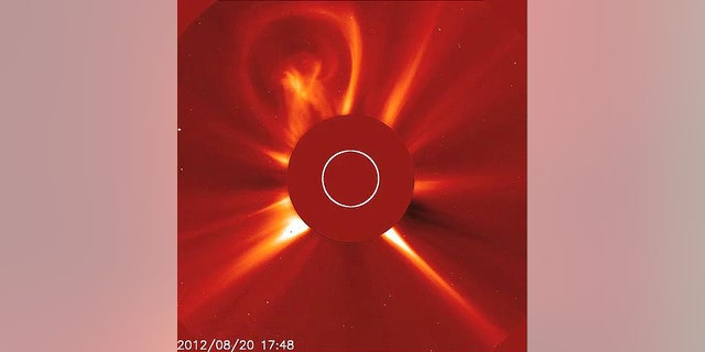 The sun unleashed this light bulb-shaped coronal mass ejection on Aug. 20, 2012. Photos of the eruption were snapped by the sun-watching Solar and Heliospheric Observatory.