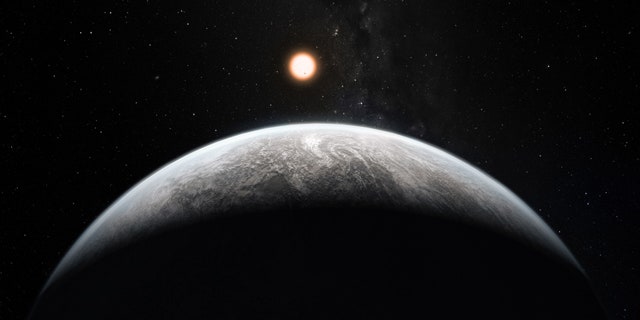 This artists impression shows the alien planet HD 85512b orbiting the Sun-like star HD 85512 in the southern constellation of Vela (The Sail). It orbits a star 35 light-years from Earth and weighs the equivalent of 3.6 Earth masses and may be in the habitable zone.