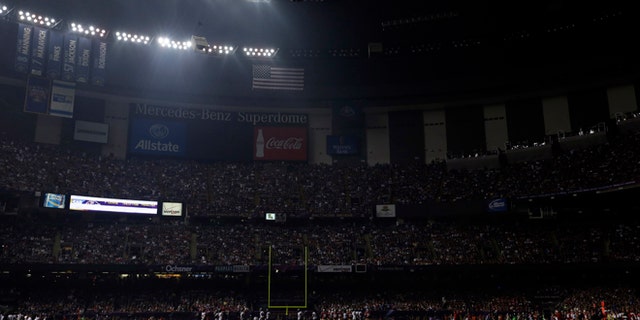 Feb. 3, 2013: The Superdome is seen after the lights went out during the second half of NFL Super Bowl XLVII football game Beyonce performs during the halftime show in New Orleans.