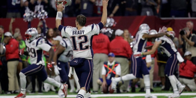 Feb. 5, 2017: New England Patriots quarterback Tom Brady reacts after winning Super Bowl 51 against the Atlanta Falcons in overtime in Houston.