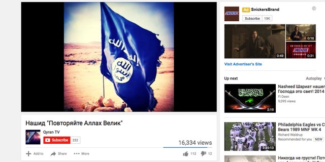 Top right, an ad for Snickers appears on a jihadist site.