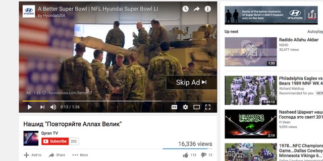 Hyundai officials were surprised to learn this ad appeared on videos calling for acts of terror.