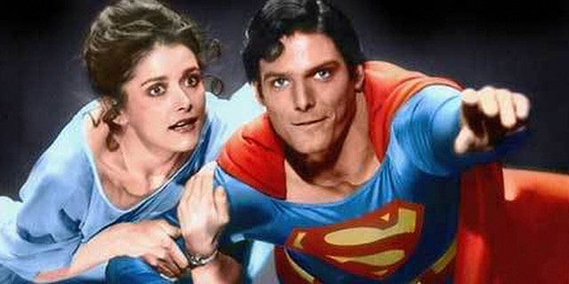 Actress Margot Kidder shown in scene from the 1978 movie "Superman" with Christopher Reeve.