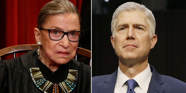Supreme Court Justices Ruth Bader Ginsburg (left) and Neil Gorsuch