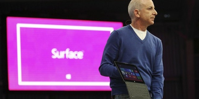 Microsoft's Steven Sinofsky introduces the company's line of tablet computers on Monday at a media event in Los Angeles, marking a major strategic shift as the software giant struggles to compete with Apple and re-invent Windows.