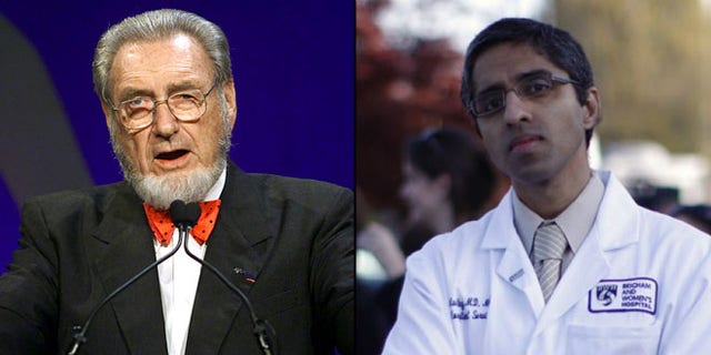 Shown here are former U.S. Surgeon General C. Everett Koop, left, and surgeon general nominee Vivek Murthy.