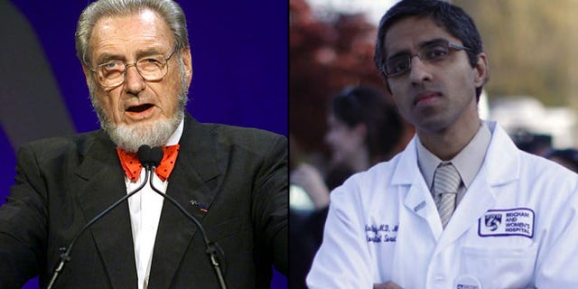 Shown here are former U.S. Surgeon General C. Everett Koop, left, and surgeon general nominee Vivek Murthy.