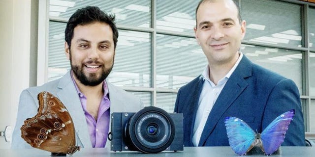Postdoctoral researcher Missael Garcia and professor Viktor Gruev led a team that developed a camera to guide cancer surgery, inspired by the eyes of the morpho butterfly.