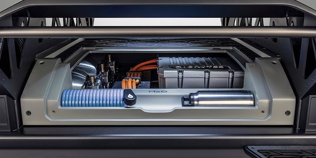The fuel cell combines Hydrogen and oxygen to generate electricity.