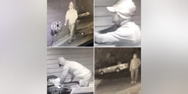 The suspect taking chairs from the home.