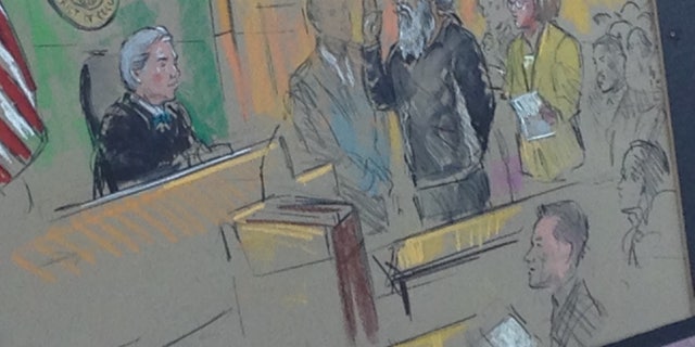 This courtroom sketch shows Benghazi terror suspect Ahmed Abu Khatallah.