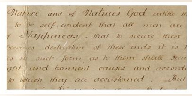 Detail of “Pursuit of Happiness” on The Sussex Declaration. (West Sussex Record Office Add Mss 8981.)