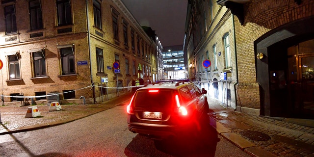 A view of a site where a synagogue was attacked in Gothenburg, Sweden, late Saturday Dec. 9, 2017.