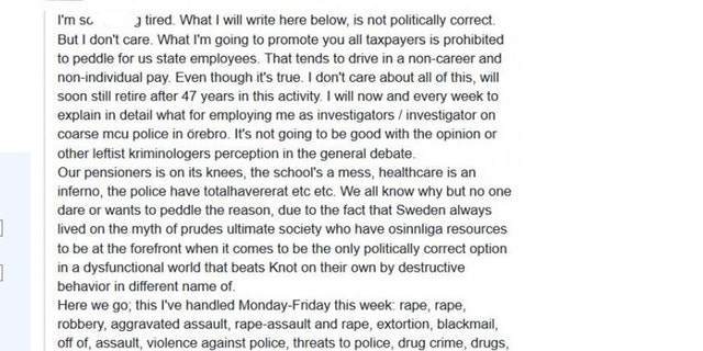Swedish police investigator Peter Springare is in trouble after this Facebook post went viral.