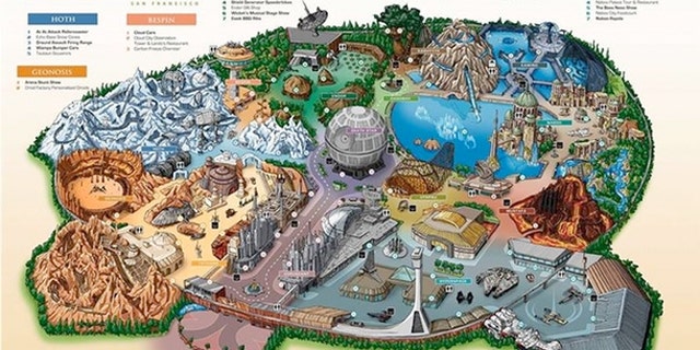 An artist’s rendering of the promised theme park might look like this, complete with various "lands" ripped from our favorite “Star Wars” movies.